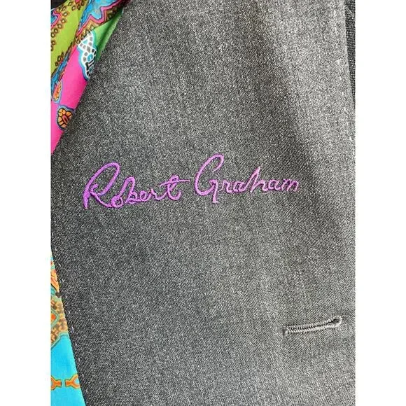 Robert Graham Blazer Men 46R Gray 100% Wool 2-Button Sports Jacket